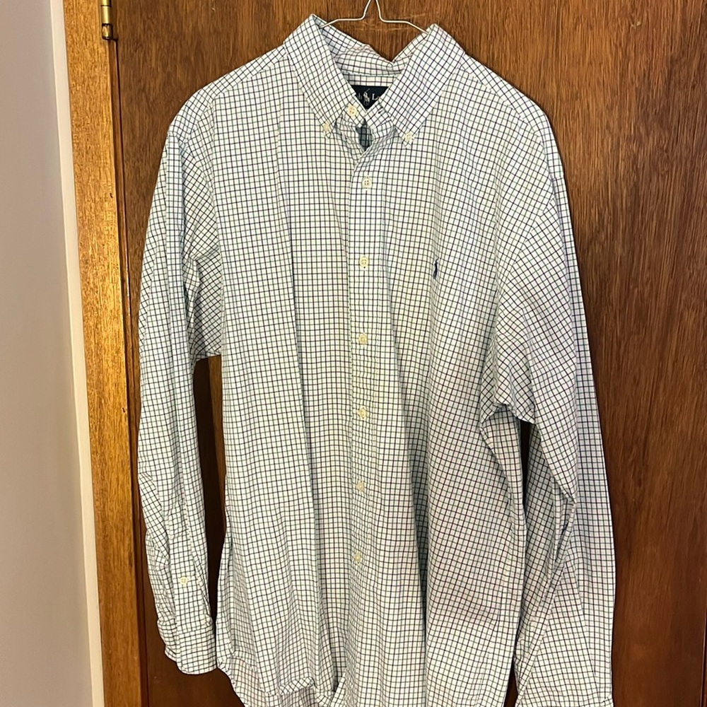 Ralph Lauren Men’s Dress Shirt Men’s Large Green and Blue Checkered Patterned